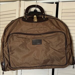 Quiet Luxury VTG Romano Gold/Brown Leather Trim Suit/Garment Travel Bag Zipper